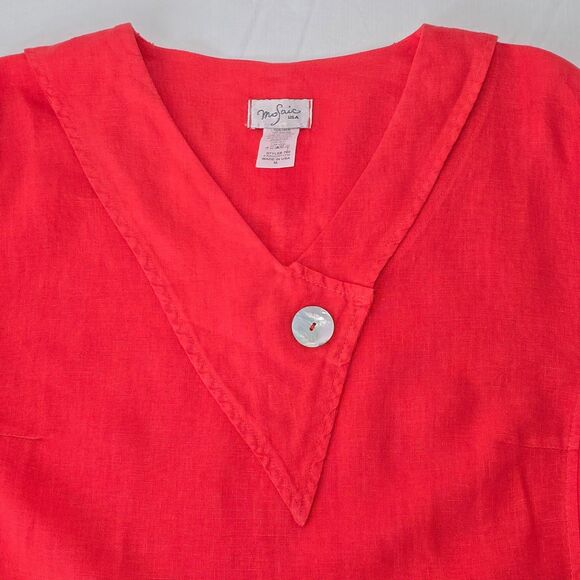 Mosaic USA Womens M Linen Coral Red Orange 3/4 Sleeve Lagenlook Tunic Top Blouse - Picture 6 of 10
